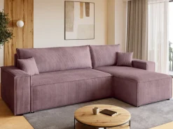 Meble Dla Dzieci|Meble Młodzieżowe>BROMARKT Różowy narożnik sztruksowy z pojemnikiem na pościel ADI