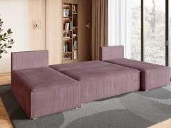 Narożniki>BROMARKT Różowy narożnik sztruksowy z funkcją spania do salonu TOP U SLIM