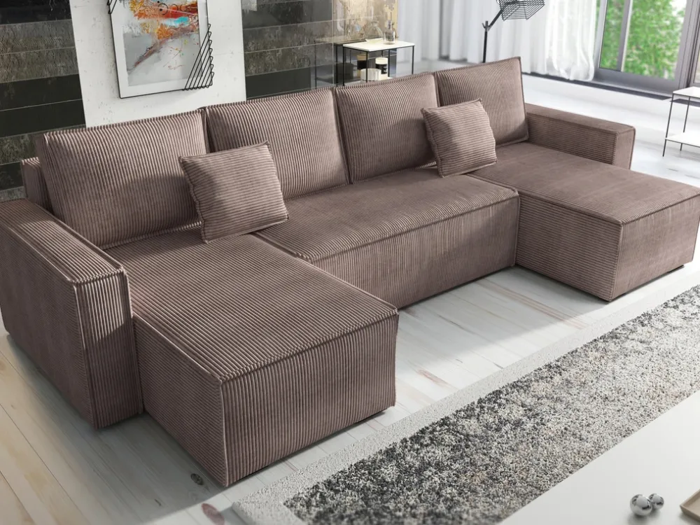 Narożniki>IZABELLA MEBLE Różowy narożnik w kształcie u z funkcją spania DEXTER U