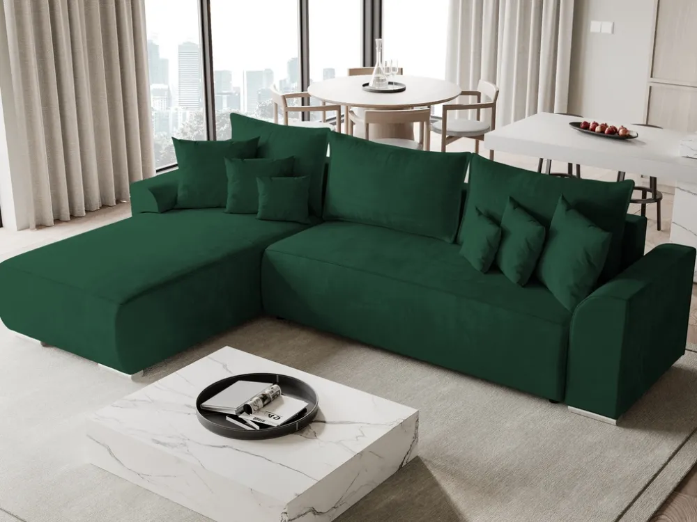 Meble Dla Dzieci|Narożniki>BROMARKT Rozkłada kanapa narożna do salonu SYDNEY welur butelkowa zieleń