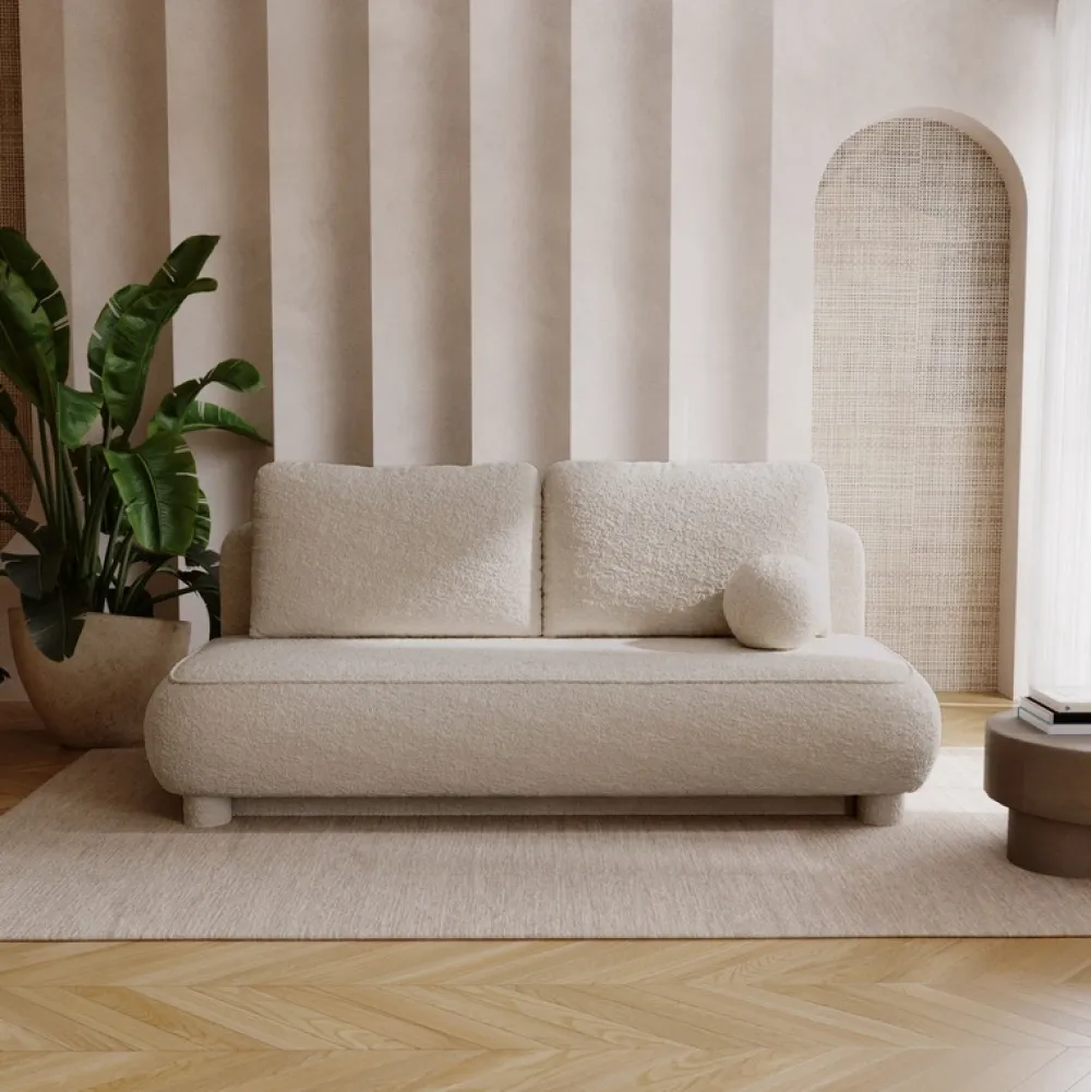 Meble Dla Dzieci|Meble Młodzieżowe>UNISTYL MEBLE Rozkładana beżowa kanapa z funkcją spania i pojemnikiem do salonu GISELLE