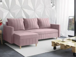 Meble Dla Dzieci|Narożniki>Rimal Rozkładana kanapa narożna do salonu z funkcją spania pudrowy róż FOCUS