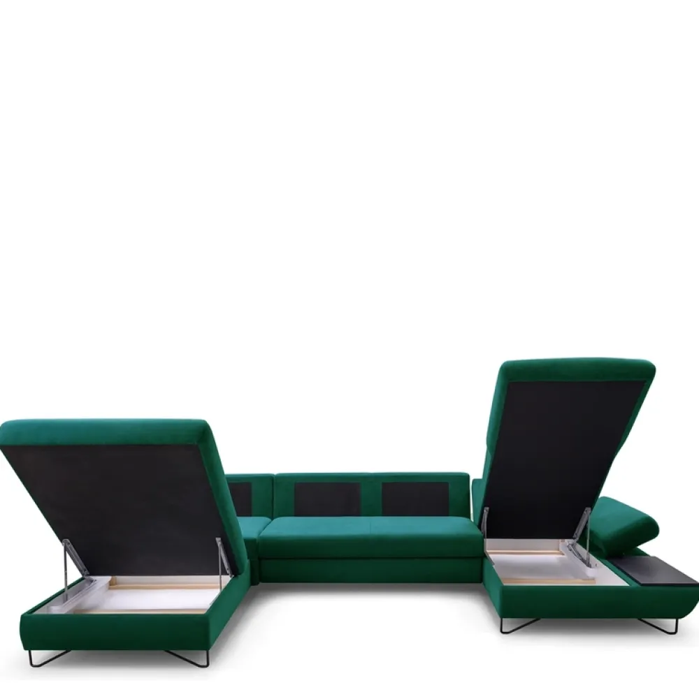 Narożniki>LASKI Rozkładana kanapa narożna U z regulowanym podłokietnikiem i półką LORENS