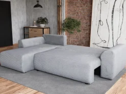 Meble Dla Dzieci|Narożniki>BROMARKT Rozkładana kanapa narożna z funkcją spania szara sztruksowa ROMEO