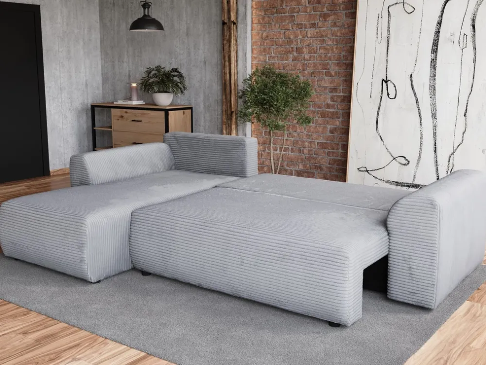 Meble Dla Dzieci|Narożniki>BROMARKT Rozkładana kanapa narożna z funkcją spania szara sztruksowa ROMEO