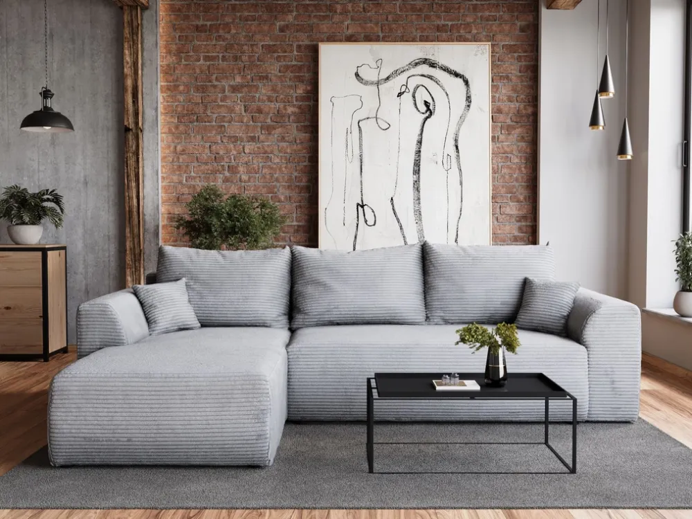 Meble Dla Dzieci|Narożniki>BROMARKT Rozkładana kanapa narożna z funkcją spania szara sztruksowa ROMEO