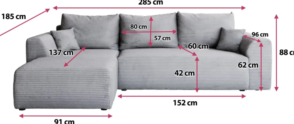 Meble Dla Dzieci|Narożniki>BROMARKT Rozkładana kanapa narożna z funkcją spania szara sztruksowa ROMEO