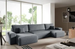 Narożniki>BROMARKT Rozkładana rogówka do salonu z funkcją spania grafitowa boucle w kształcie U CAMILO