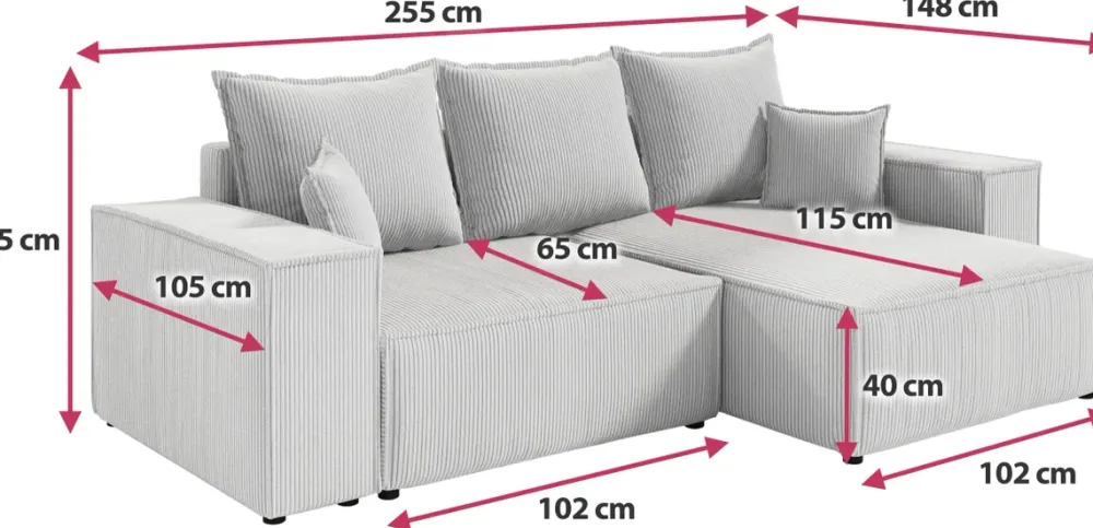 Meble Dla Dzieci|Narożniki>BROMARKT Rozkładana rogówka do salonu z funkcją spania sztruksowa ELDON