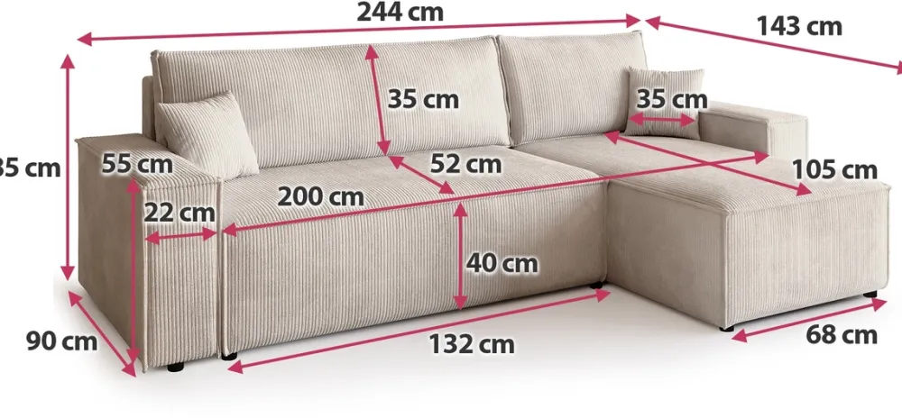 Meble Dla Dzieci|Meble Młodzieżowe>BROMARKT Rozkładana rogówka z funkcją spania ADI pojemnik na pościel