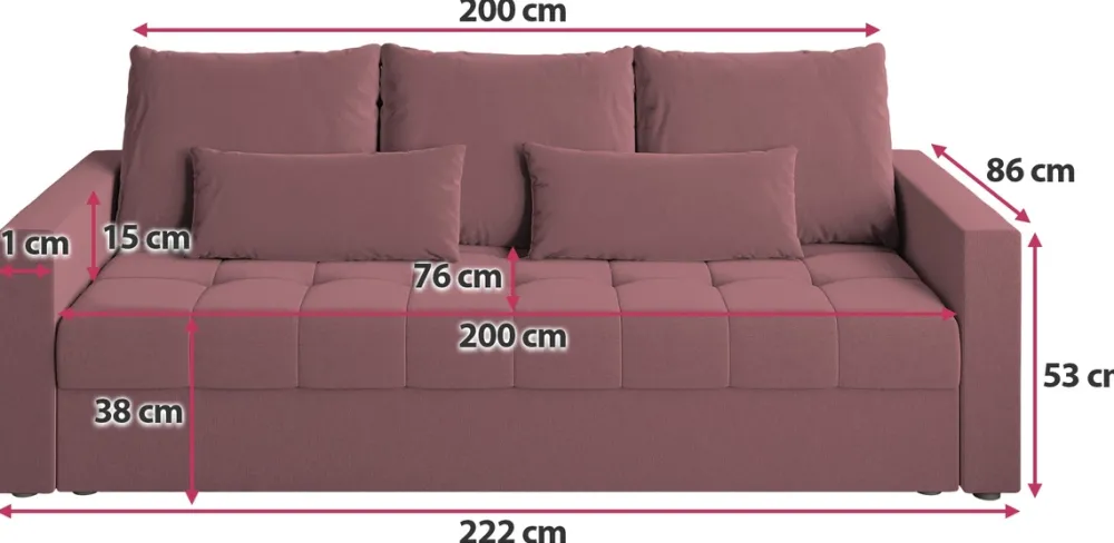 Kanapy I Sofy|Meble Dla Dzieci>BROMARKT Rozkładana sofa trzyosobowa z funkcją spania HOT pudrowy róż