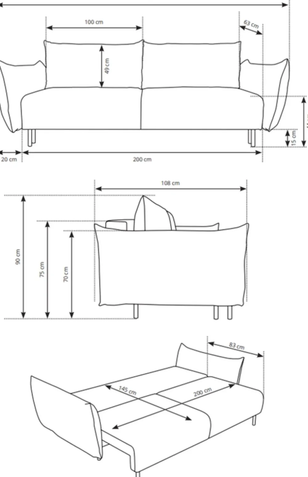 Meble Dla Dzieci|Meble Młodzieżowe>LASKI Rozkładana trzyosobowa sofa z funkcją spania AXEL 240 cm
