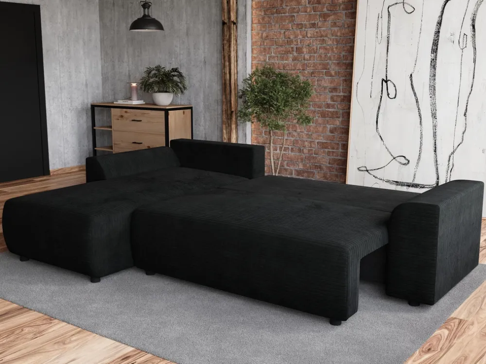 Meble Dla Dzieci|Meble Młodzieżowe>BROMARKT Rozkładany narożnik czarny z funkcją spania do salonu ROMEO