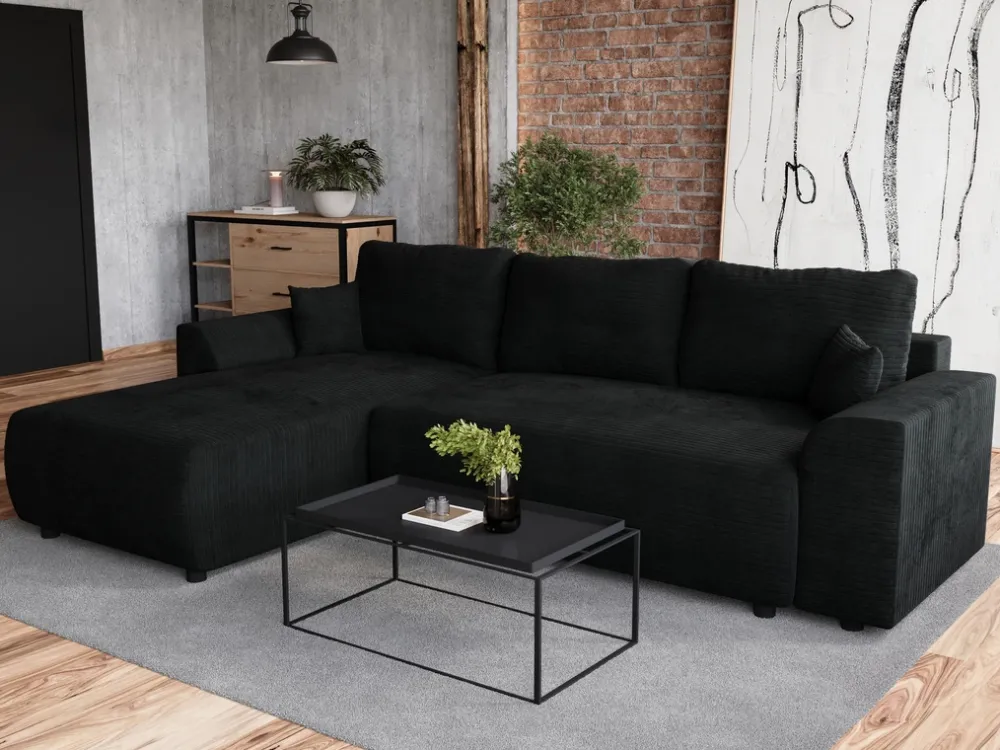 Meble Dla Dzieci|Meble Młodzieżowe>BROMARKT Rozkładany narożnik czarny z funkcją spania do salonu ROMEO