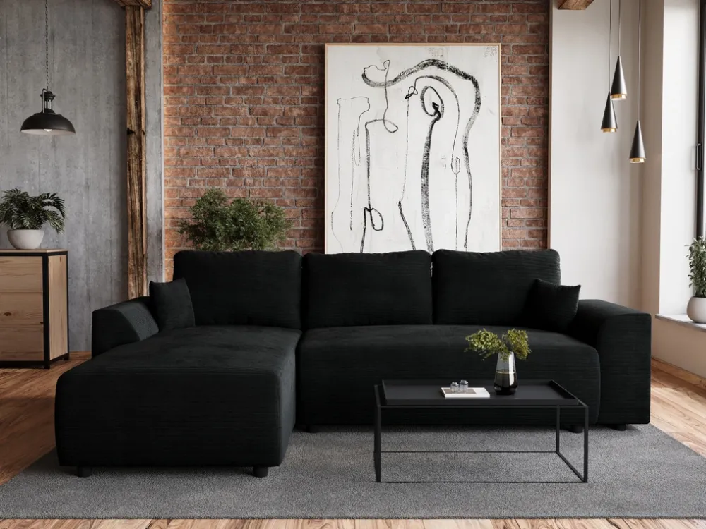 Meble Dla Dzieci|Meble Młodzieżowe>BROMARKT Rozkładany narożnik czarny z funkcją spania do salonu ROMEO