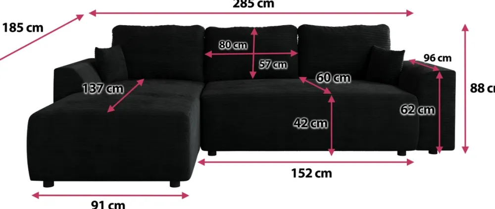 Meble Dla Dzieci|Meble Młodzieżowe>BROMARKT Rozkładany narożnik czarny z funkcją spania do salonu ROMEO