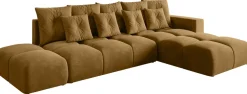 Narożniki>BROMARKT Rozkładany narożnik do salonu z funkcją spania i pojemnikiem RAMIRO musztardowy