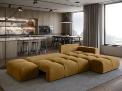 Narożniki>BROMARKT Rozkładany narożnik do salonu z funkcją spania i pojemnikiem RAMIRO musztardowy