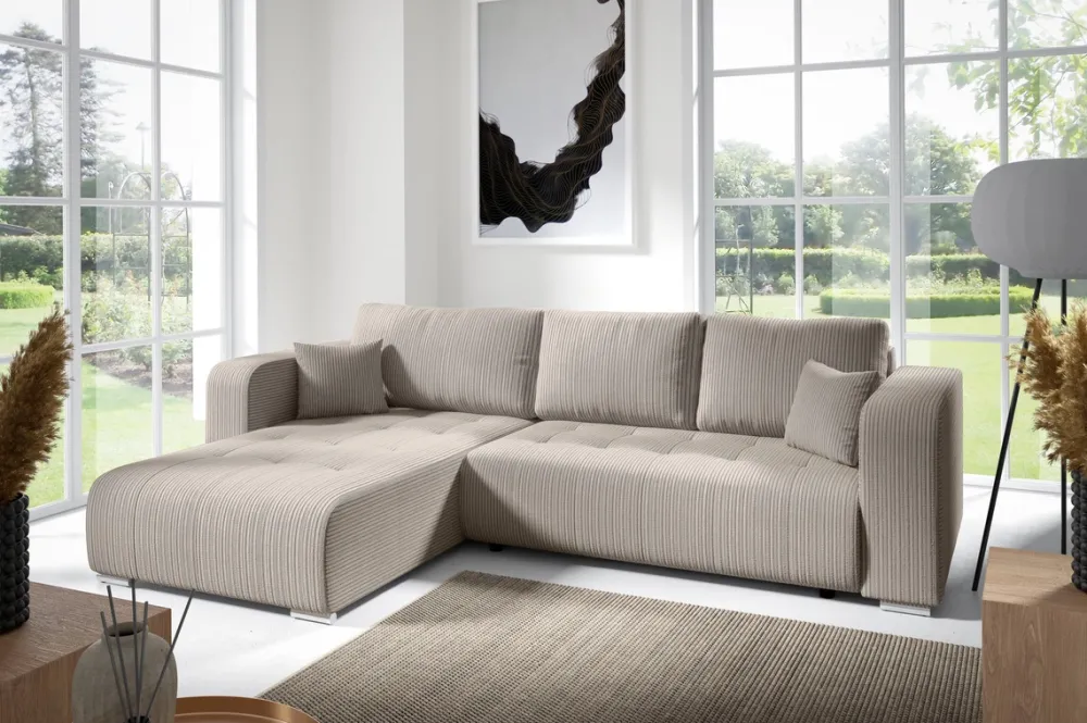 Meble Dla Dzieci|Meble Młodzieżowe>BROMARKT Rozkładany narożnik do salonu z funkcją spania beżowy CELEST