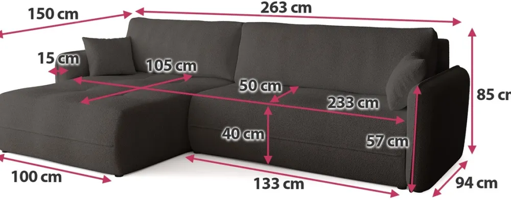 Meble Dla Dzieci|Meble Młodzieżowe>BROMARKT Rozkładany narożnik do salonu z funkcją spania CLAUDIO boucle