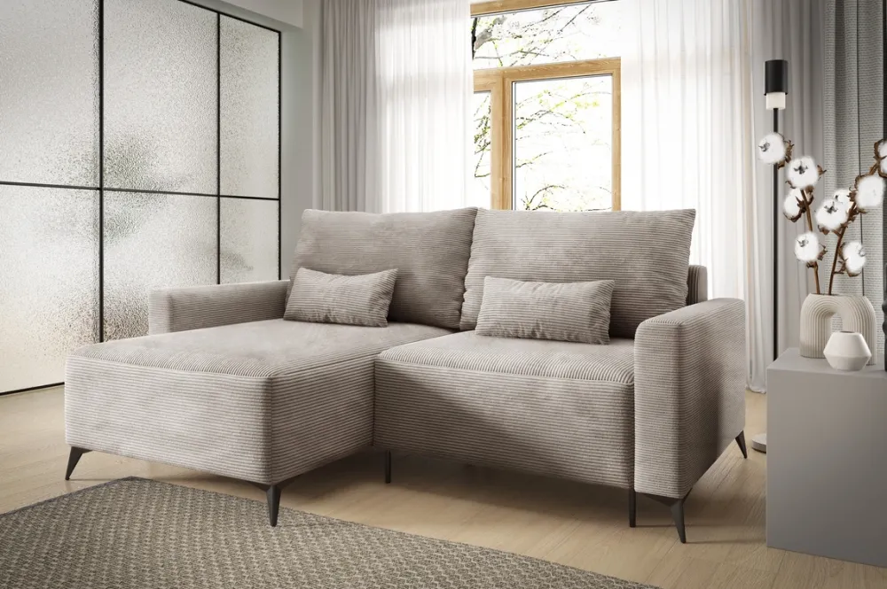 Narożniki|Meble Dla Dzieci>BROMARKT Rozkładany narożnik loft na nóżkach z pojemnikiem do salonu LORENZO beżowy