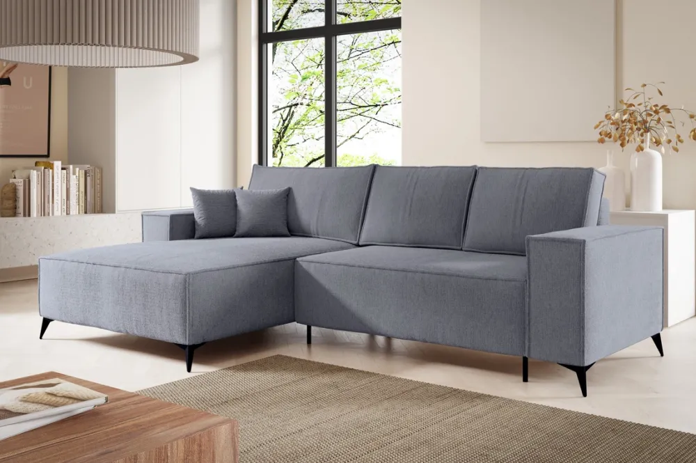 Meble Dla Dzieci|Narożniki>BROMARKT Rozkładany narożnik szary do salonu na nóżkach z funkcją spania APOLLO