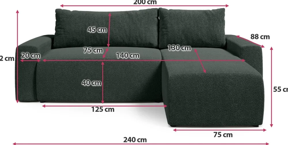 Meble Dla Dzieci|Meble Młodzieżowe>BROMARKT Rozkładany narożnik z funkcją spania i pojemnikiem PLUSH L zieleń