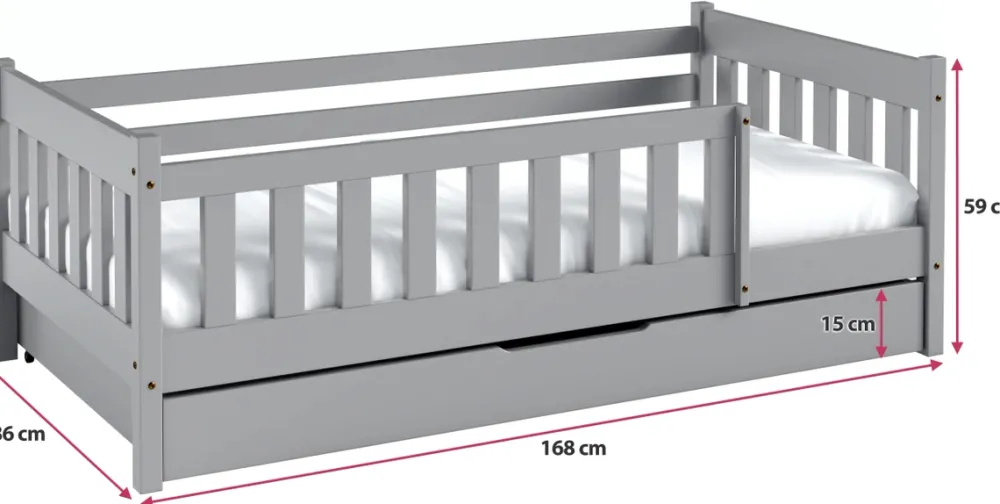 Meble Dla Dzieci|Łóżka Dziecięce>Meblomal Sosnowe łóżko do pokoju dziecięcego z barierką i szufladą 80x160 cm NEBULA sosna naturalna