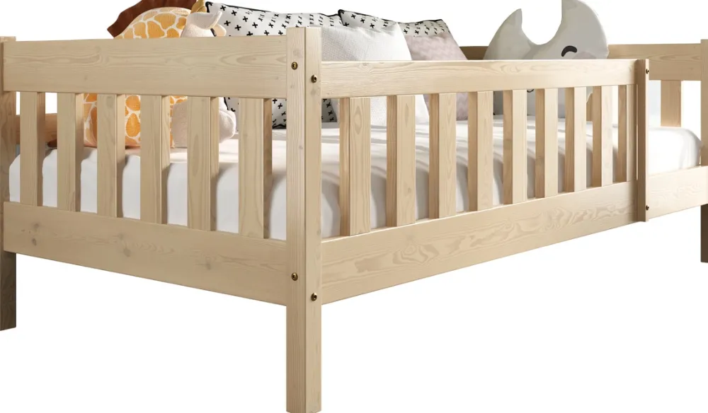 Meble Dla Dzieci|Łóżka Dziecięce>Meblomal Sosnowe łóżko do pokoju dziecięcego z barierką i szufladą 80x160 cm NEBULA sosna naturalna