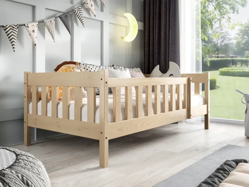 Meble Dla Dzieci|Łóżka Dziecięce>Meblomal Sosnowe łóżko do pokoju dziecięcego z barierką i szufladą 80x160 cm NEBULA sosna naturalna
