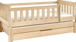 Łóżka Dziecięce|Łóżka Ze Stelażem>Meblomal Sosnowe łóżko do pokoju dziecięcego z barierką 80x160 cm NEBULA sosna naturalna