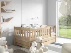 Łóżka Dziecięce|Łóżka Ze Stelażem>Meblomal Sosnowe łóżko do pokoju dziecięcego z barierką 80x160 cm NEBULA sosna naturalna