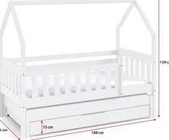 Łóżka Dziecięce|Łóżka Ze Stelażem></noscript>Meblomal Sosnowe łóżko domek do pokoju dziecięcego 80x160 cm z barierką MELANIA sosna naturalna