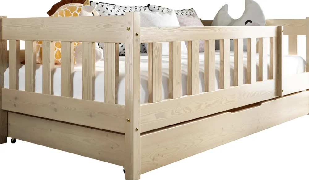 Meble Dla Dzieci|Łóżka Dziecięce>Meblomal Sosnowe łóżko dziecięce w stylu skandynawskim z drewna sosnowego z pojemnikiem 80x190 cm NEBULA sosna naturalna