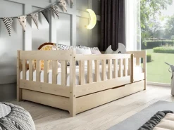 Meble Dla Dzieci|Łóżka Dziecięce>Meblomal Sosnowe łóżko dziecięce w stylu skandynawskim z drewna sosnowego z pojemnikiem 80x190 cm NEBULA sosna naturalna