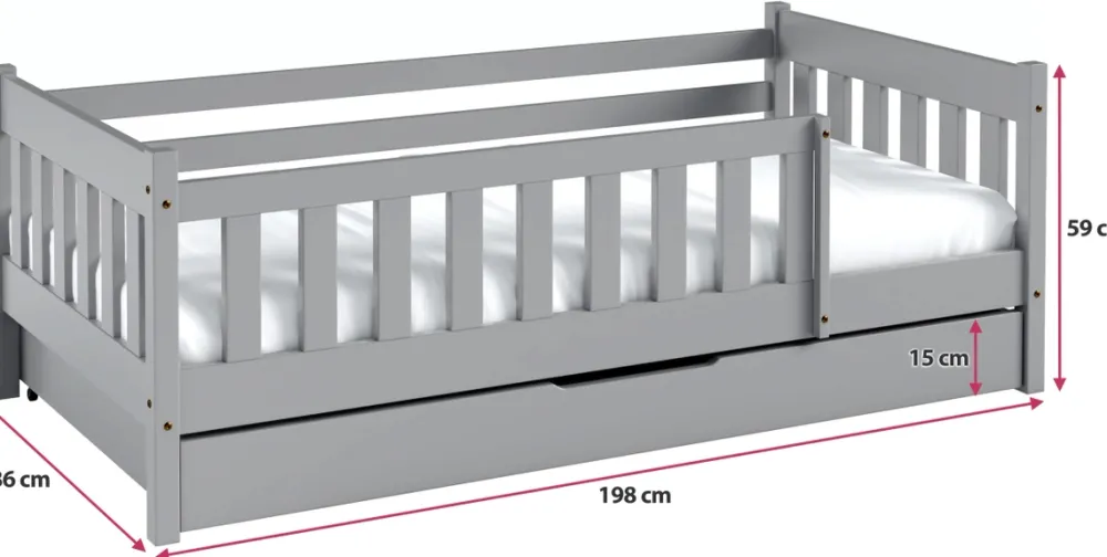 Meble Dla Dzieci|Łóżka Dziecięce>Meblomal Sosnowe łóżko dziecięce w stylu skandynawskim z drewna sosnowego z pojemnikiem 80x190 cm NEBULA sosna naturalna