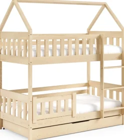 Łóżka Młodzieżowe|Łóżka Dziecięce>Meblomal Sosnowe łóżko piętrowe do pokoju dziecięcego z barierką 80x190 cm MELANIA sosna naturalna