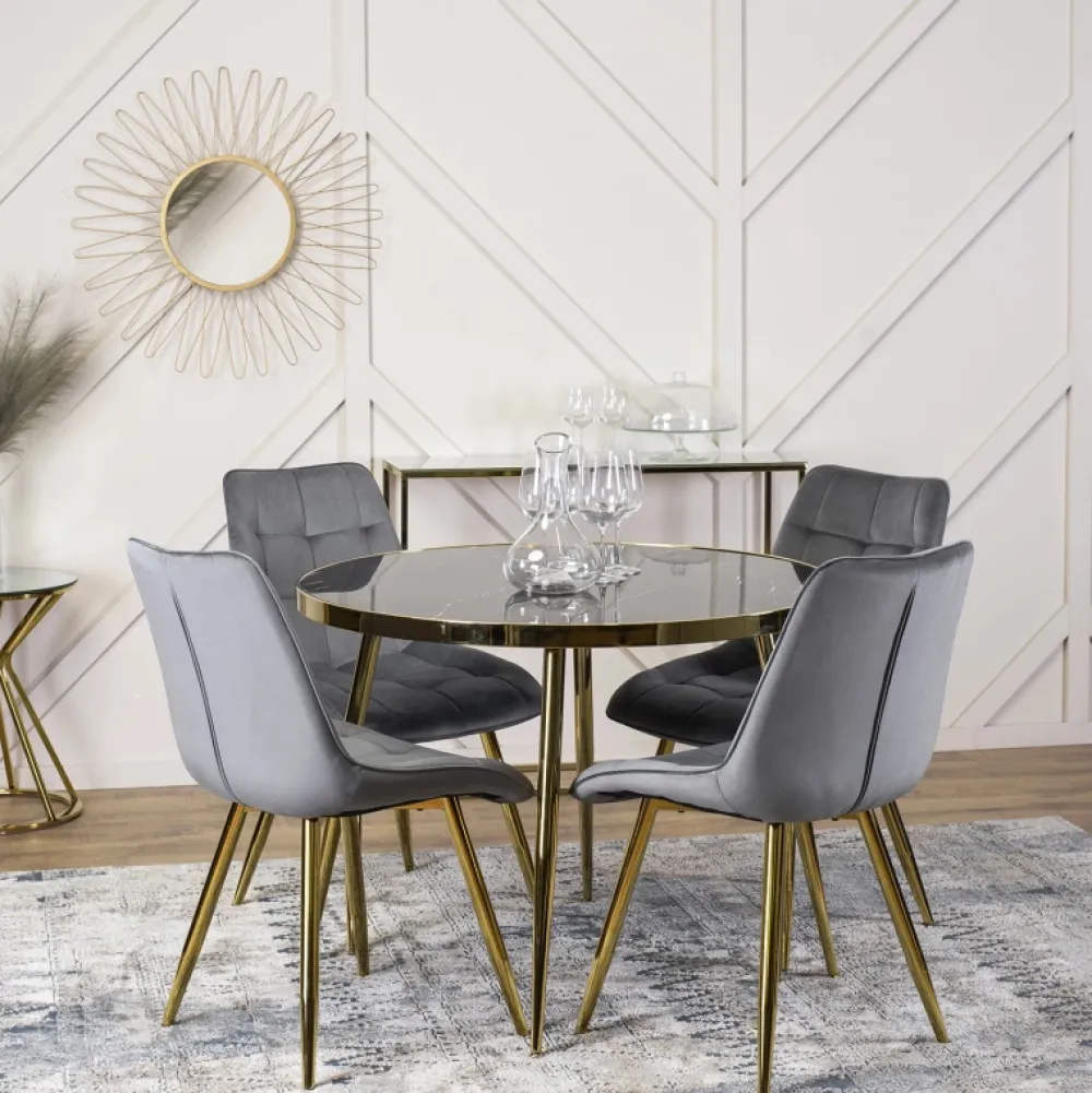 Stoły>MEBEL ELITE Stół do jadalni 100 cm okrągły czarny złote nóżki TILIA