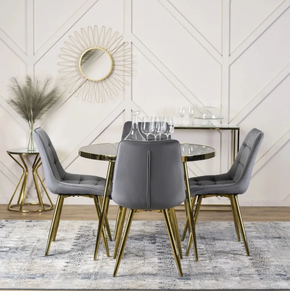 Stoły>MEBEL ELITE Stół do jadalni 100 cm okrągły czarny złote nóżki TILIA