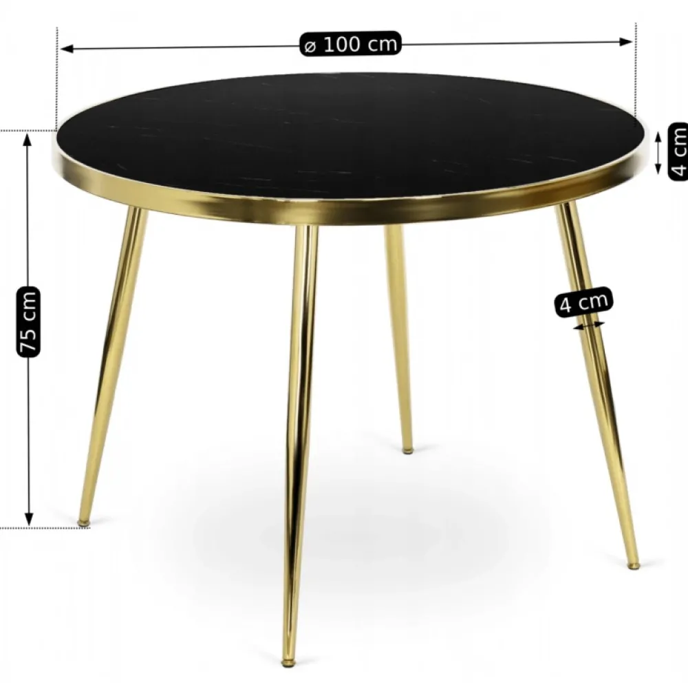 Stoły>MEBEL ELITE Stół do jadalni 100 cm okrągły czarny złote nóżki TILIA