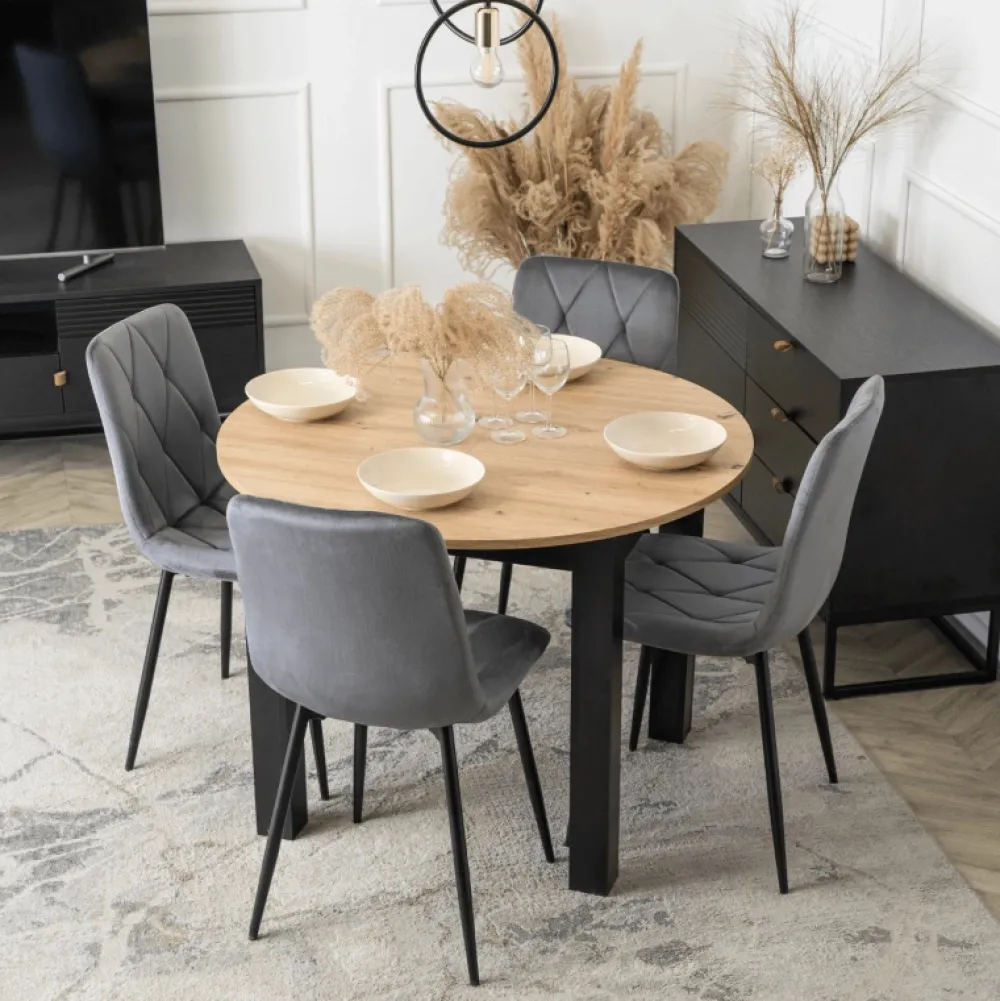 Stoły Rozkładane|Stoły>MEBEL ELITE Stół do jadalni HAVONE 102-142 cm dąb artisan z czarnymi nogami