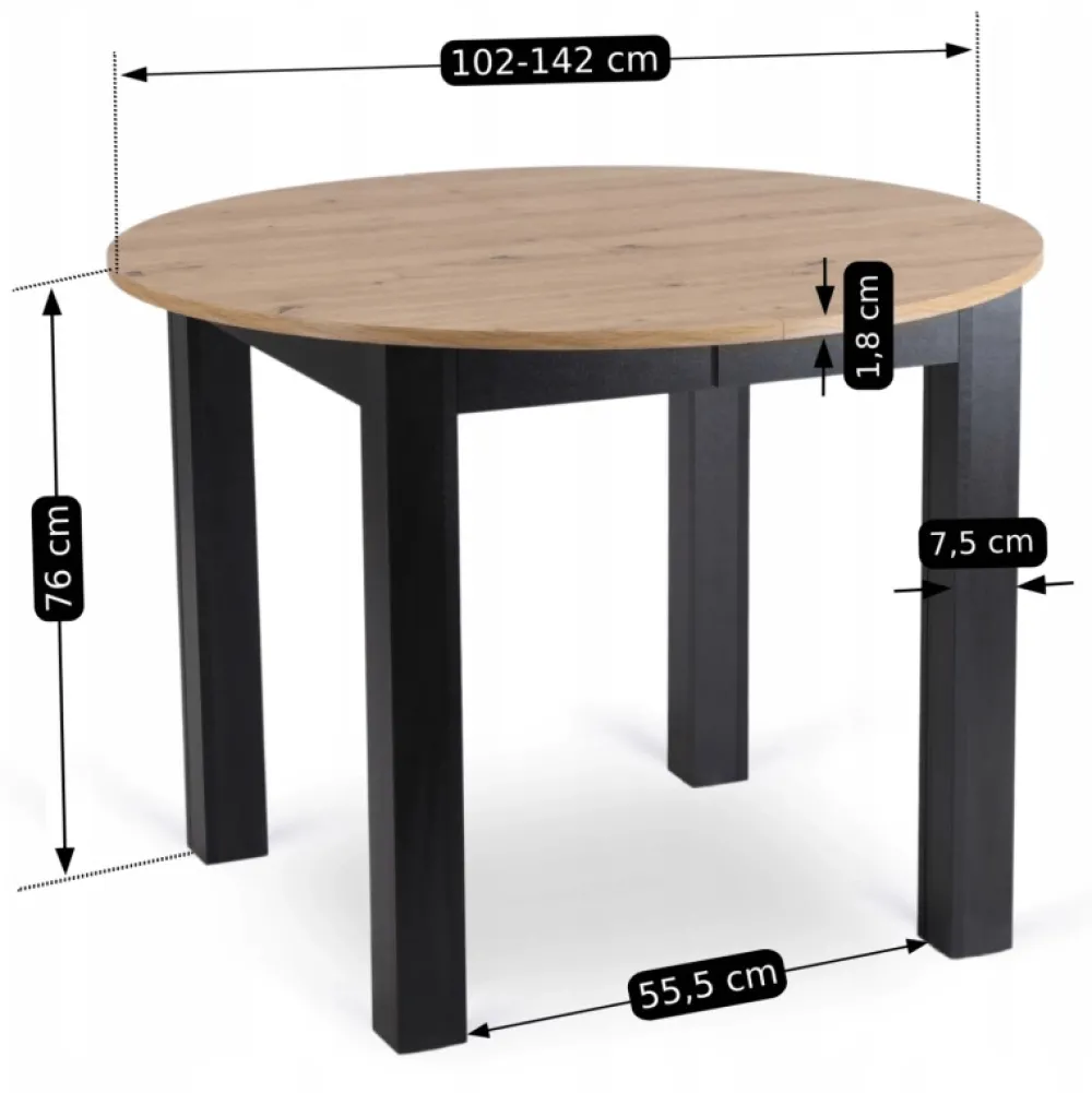 Stoły Rozkładane|Stoły>MEBEL ELITE Stół do jadalni HAVONE 102-142 cm dąb artisan z czarnymi nogami