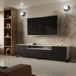 Szafki Rtv>Arton Stojąca szafka RTV 200 cm do salonu pod telewizor TAVIO biały czarny