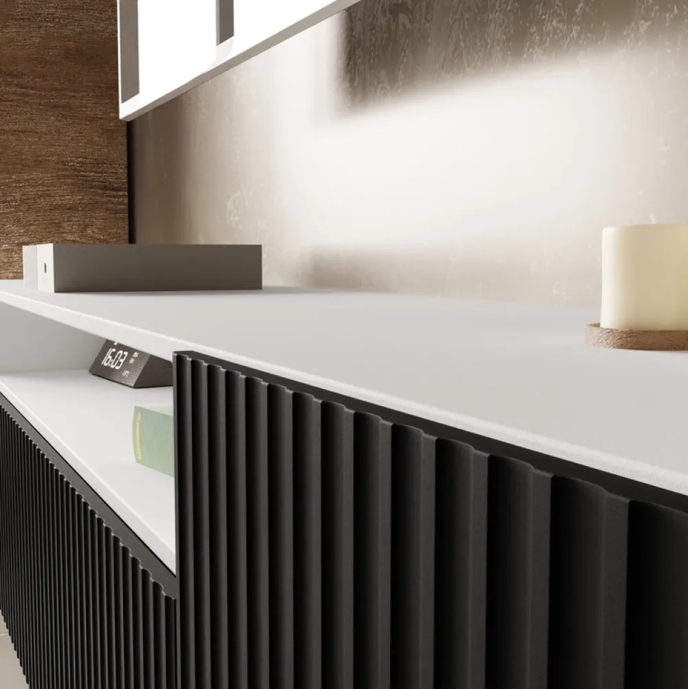 Szafki Rtv>Arton Stojąca szafka RTV 200 cm do salonu pod telewizor TAVIO biały czarny