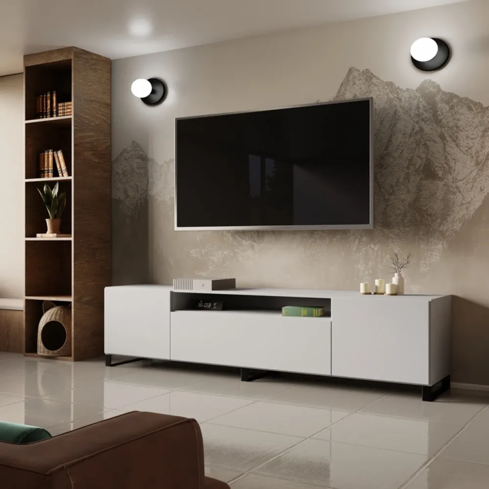 Szafki Rtv>Arton Stojąca szafka RTV na nóżkach 200 cm biała do salonu LANTOS biały