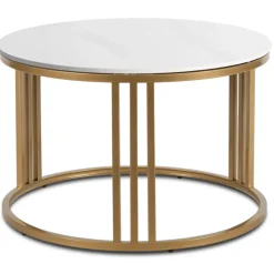 Ławy I Stoliki>MEBEL ELITE Stolik kawowy do salonu KORINO biały połysk ze złotym akcentem