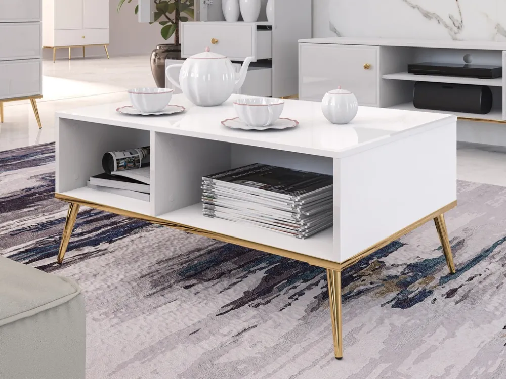 Ławy I Stoliki>ML Meble Stolik kawowy do salonu w stylu glamour GOLDIN biały