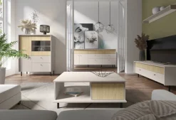 Ławy I Stoliki>MEBLAR Stolik kawowy do salonu z szufladą beż piaskowy MALIVO