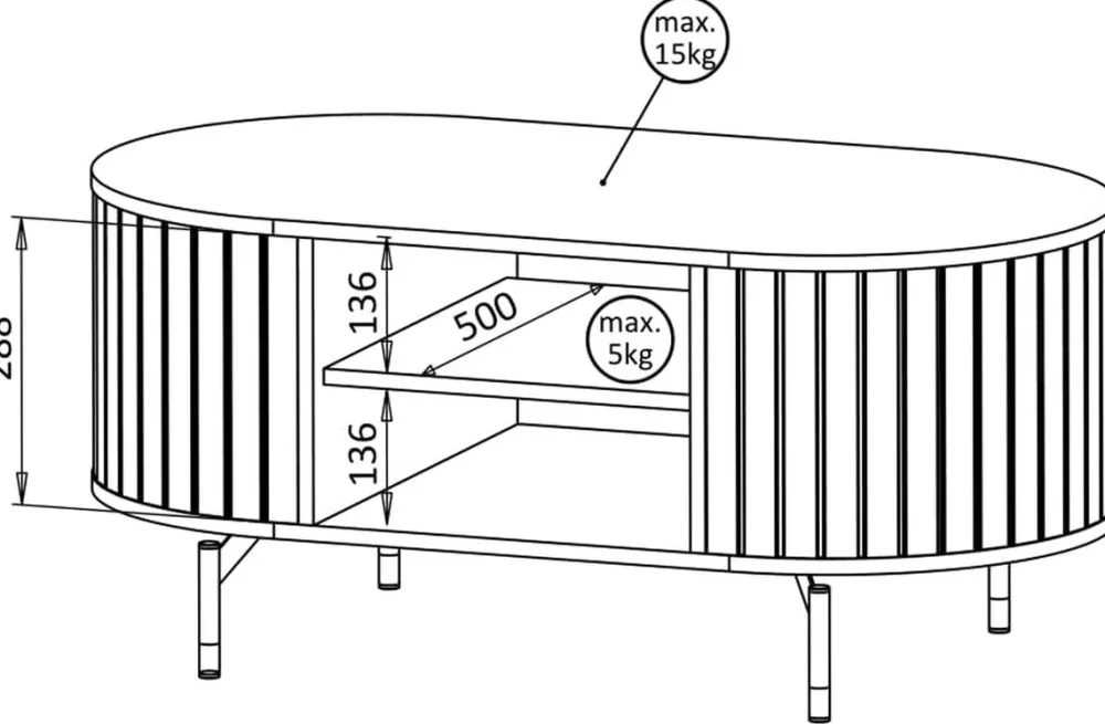 Zestawy Mebli Do Salonu|Ławy I Stoliki>DOLMAR Stolik kawowy do salonu z zaokrąglonymi bokami ZELDA cashmere kaszmir