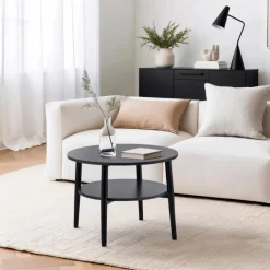 Ławy I Stoliki>MEBEL ELITE Stolik kawowy okrągły do salonu 60 cm czarny PAVIO